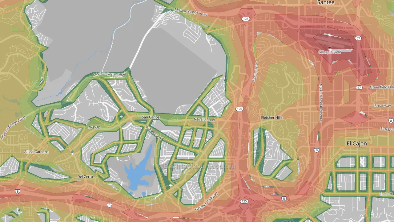 Lake Murray, San Diego, CA Map of Noise Levels in Lake Murray