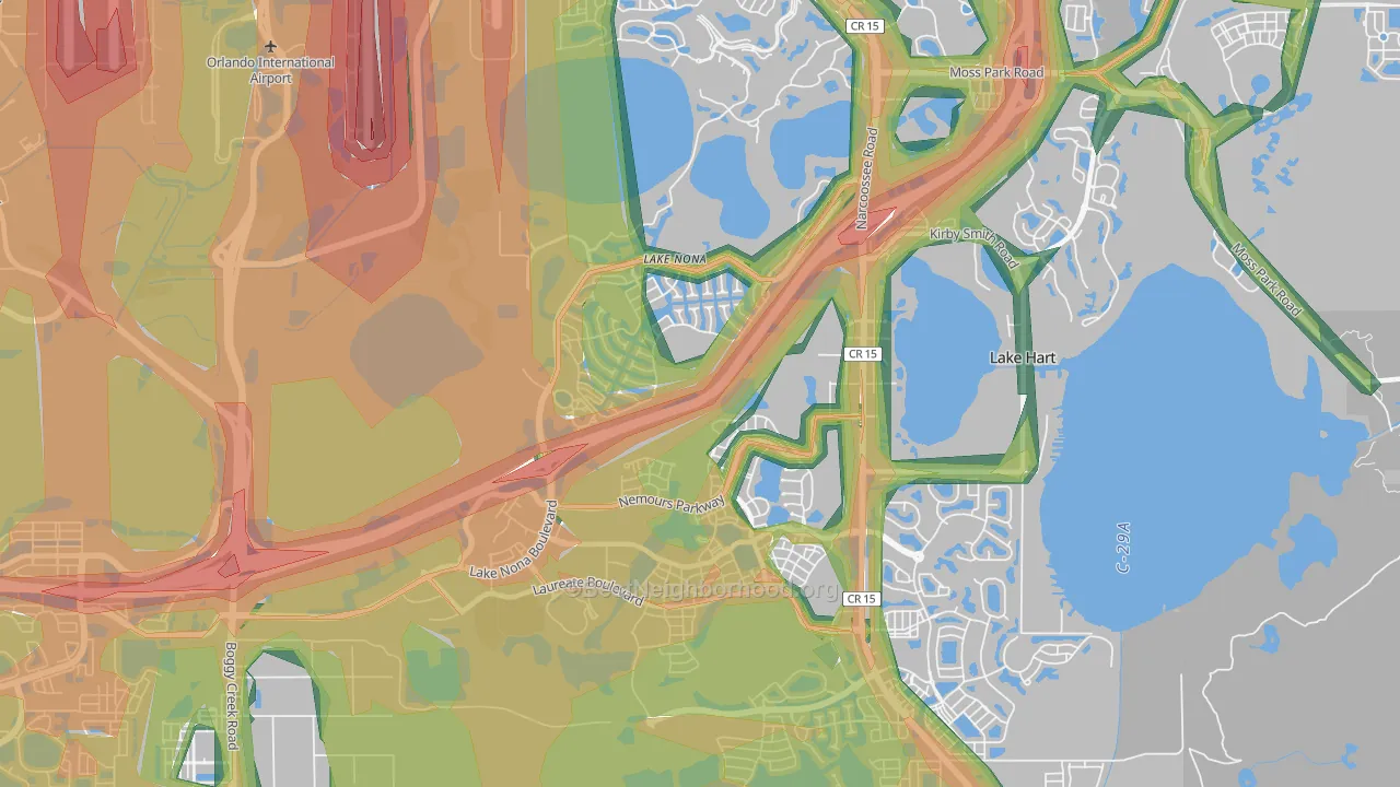 Lake Nona, Orlando, FL Map of Noise Levels in Lake Nona