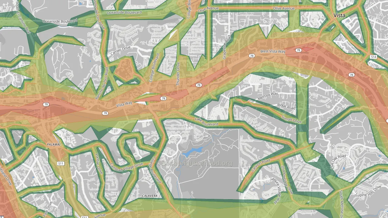 Lake, Oceanside, CA Map of Noise Levels in Lake