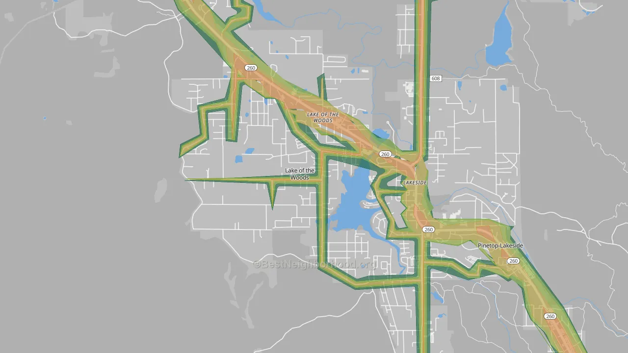 Lake of the Woods, AZ Map of Noise Levels in Lake of the Woods