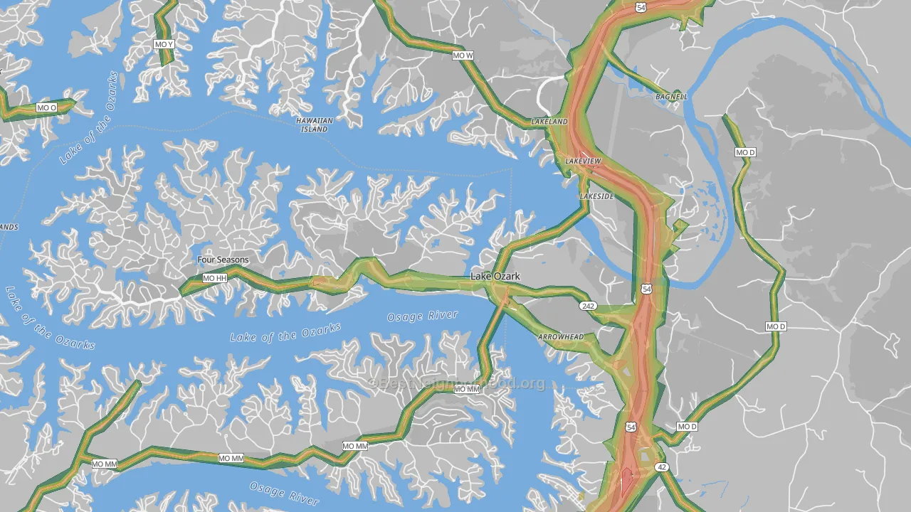 Lake Ozark, MO Map of Noise Levels in Lake Ozark