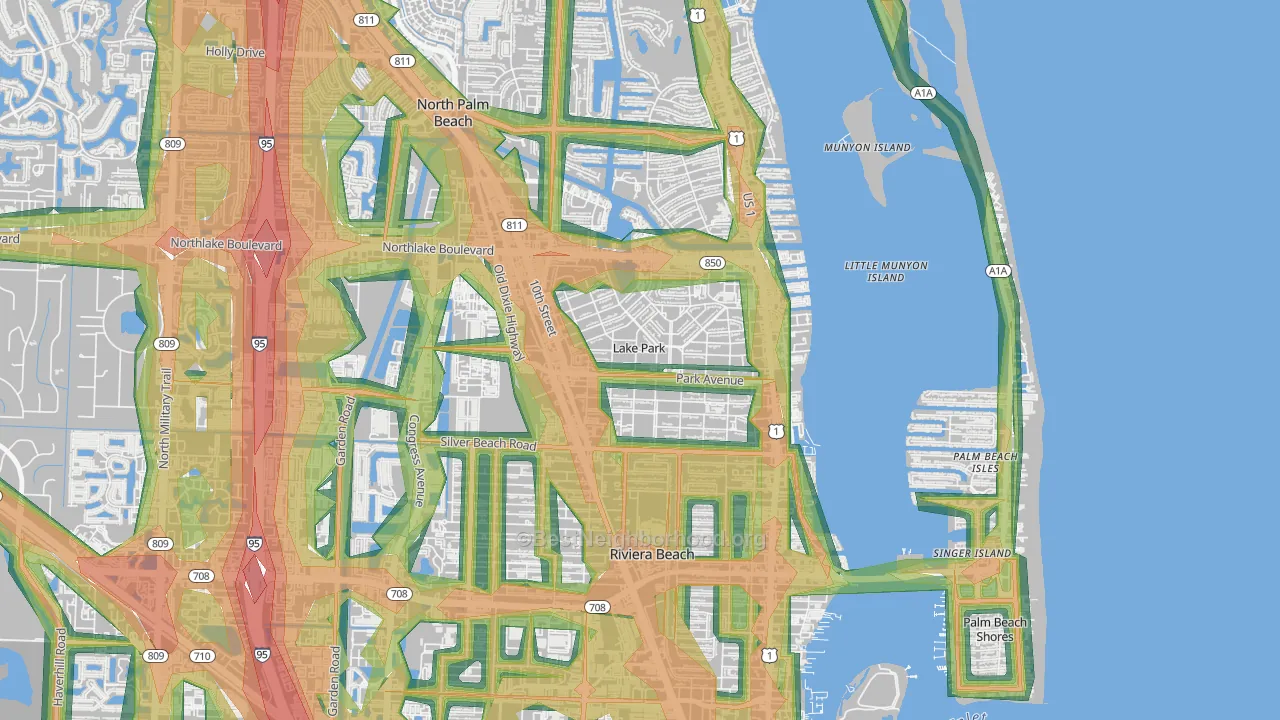 Lake Park, FL Map of Noise Levels in Lake Park
