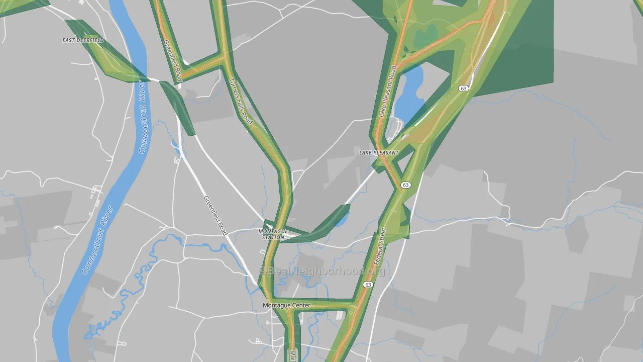 Lake Pleasant, MA Map of Noise Levels in Lake Pleasant