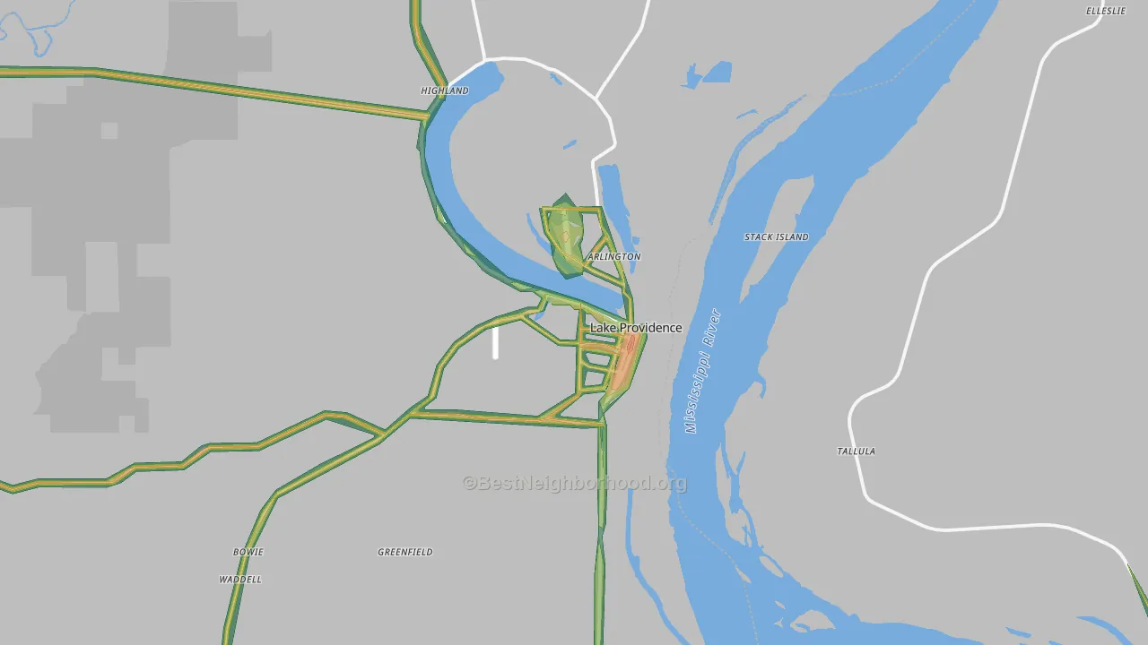 Lake Providence, LA Map of Noise Levels in Lake Providence