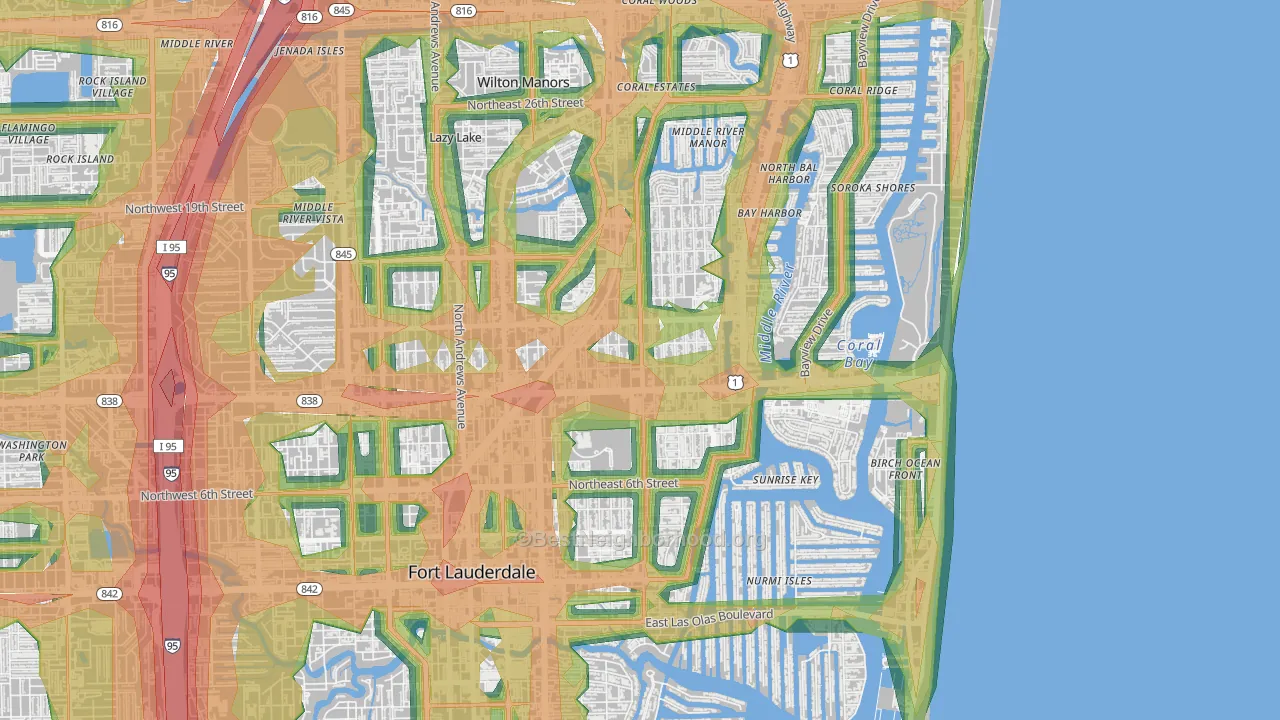 Lake Ridge, Fort Lauderdale, FL Map of Noise Levels in Lake Ridge