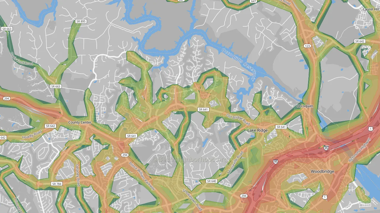 Lake Ridge, VA Map of Noise Levels in Lake Ridge