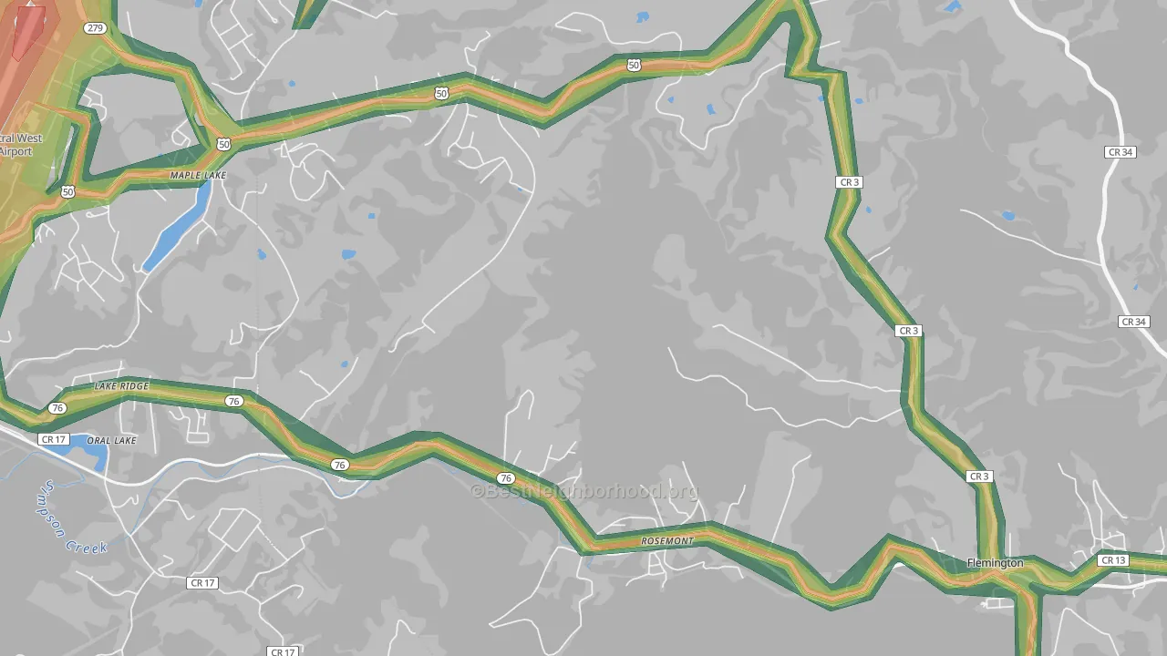 Lake Ridge, WV Map of Noise Levels in Lake Ridge