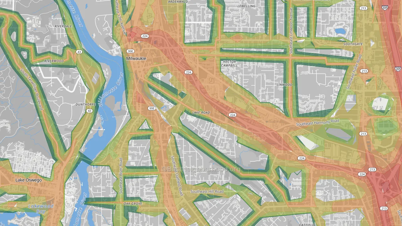 Lake Road, Milwaukie, OR Map of Noise Levels in Lake Road
