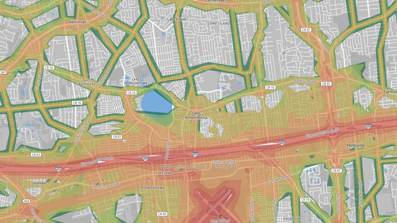 Lake Ronkonkoma, NY Map of Noise Levels in Lake Ronkonkoma