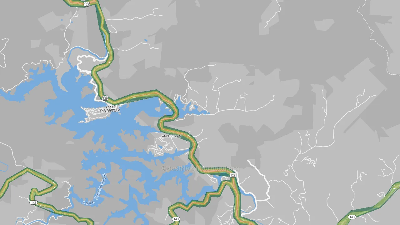 Lake Santeetlah, NC Map of Noise Levels in Lake Santeetlah