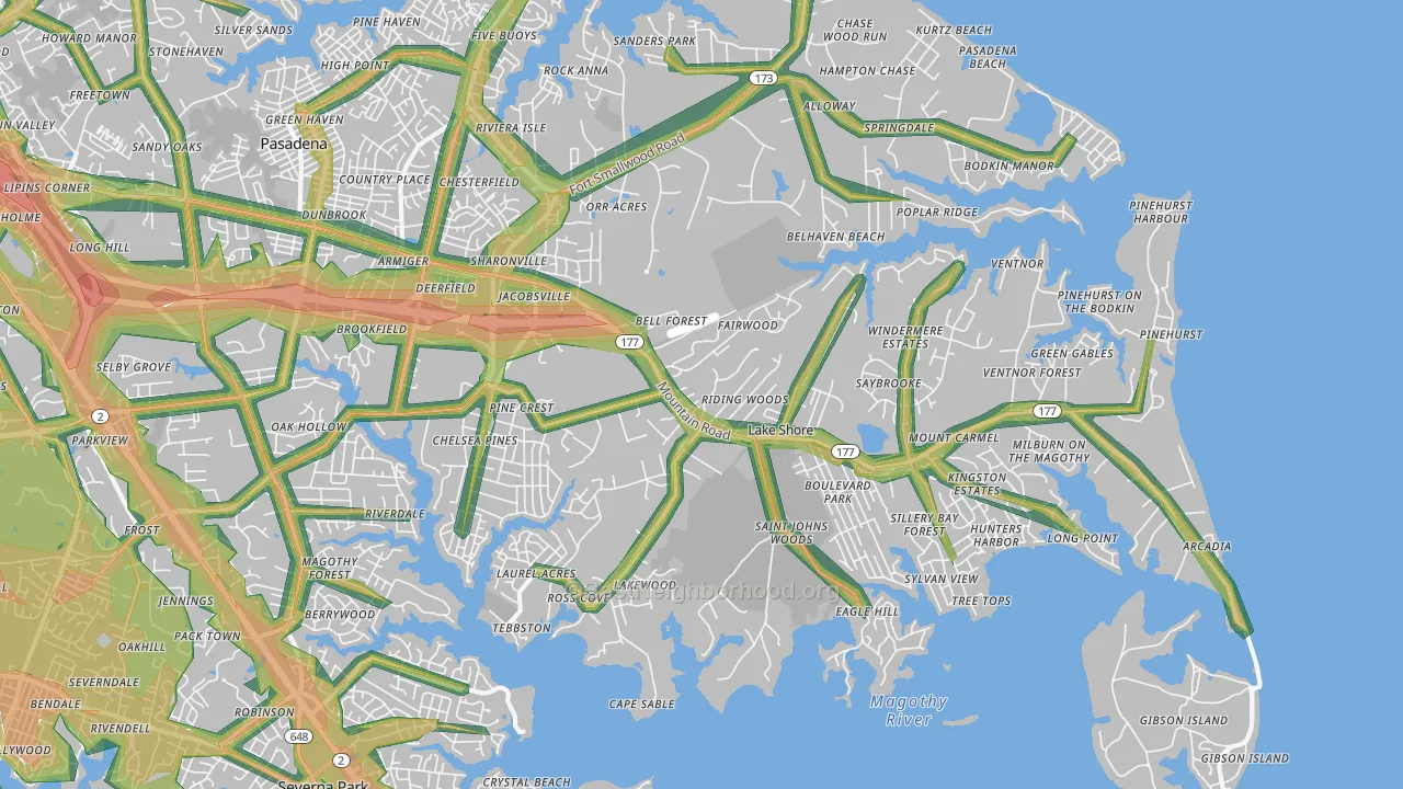 Lake Shore, MD Map of Noise Levels in Lake Shore