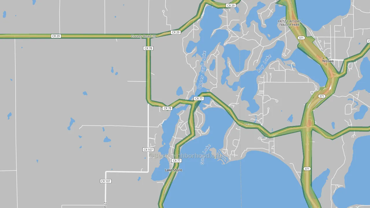 Lake Shore, MN Map of Noise Levels in Lake Shore