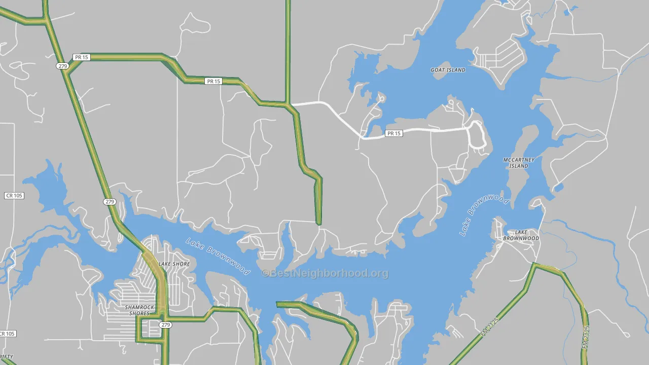 Lake Shore, TX Map of Noise Levels in Lake Shore
