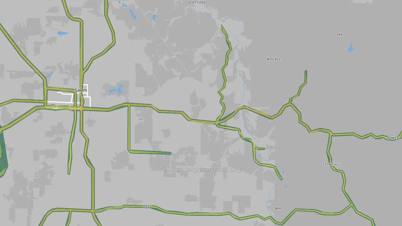 Lake Spring, MO Map of Noise Levels in Lake Spring