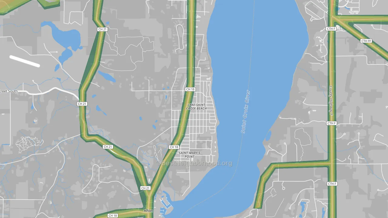 Lake St. Croix Beach, MN Map of Noise Levels in Lake St. Croix Beach