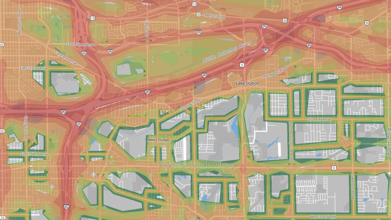 Lake Station, IN Map of Noise Levels in Lake Station