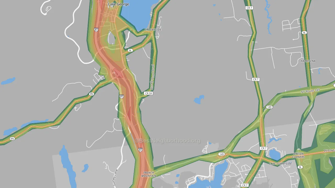 Lake Sunnyside, NY Map of Noise Levels in Lake Sunnyside