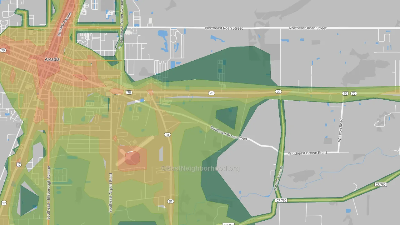 Lake Suzy, FL Map of Noise Levels in Lake Suzy