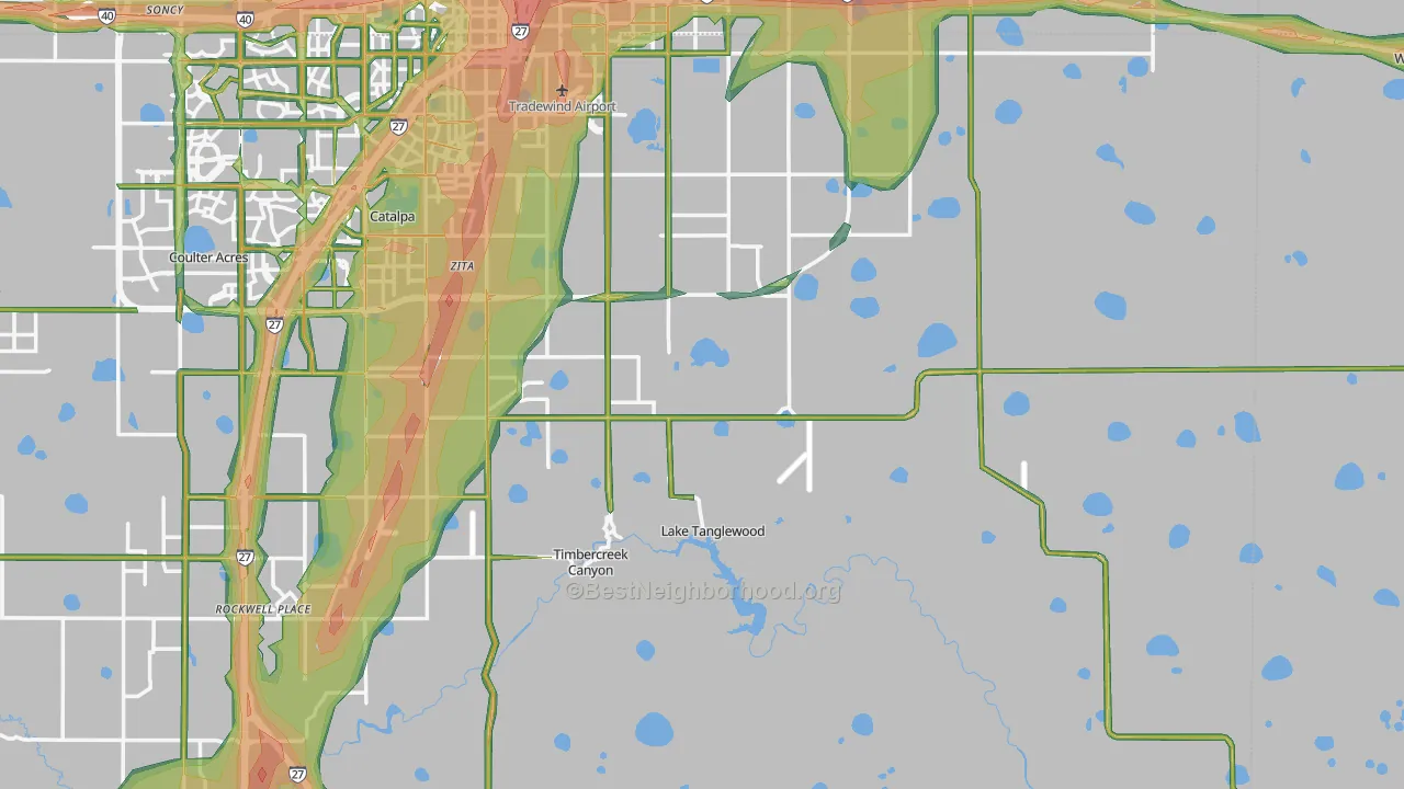 Lake Tanglewood, TX Map of Noise Levels in Lake Tanglewood