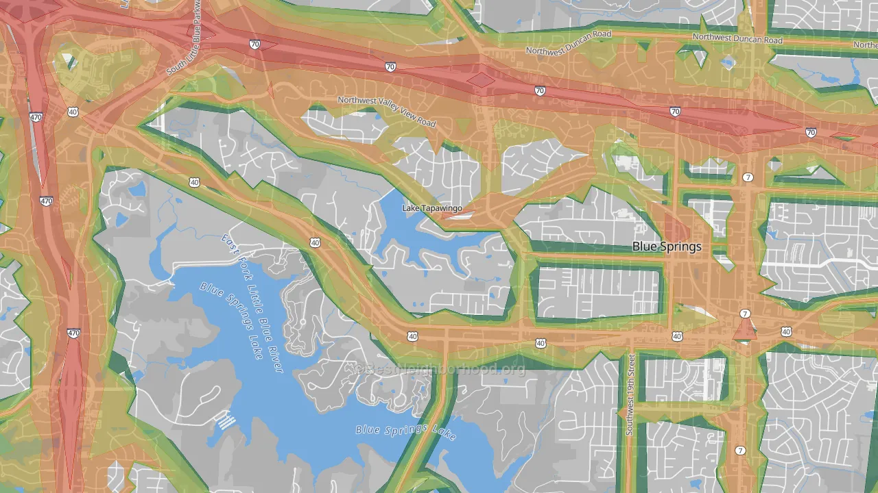Lake Tapawingo, MO Map of Noise Levels in Lake Tapawingo