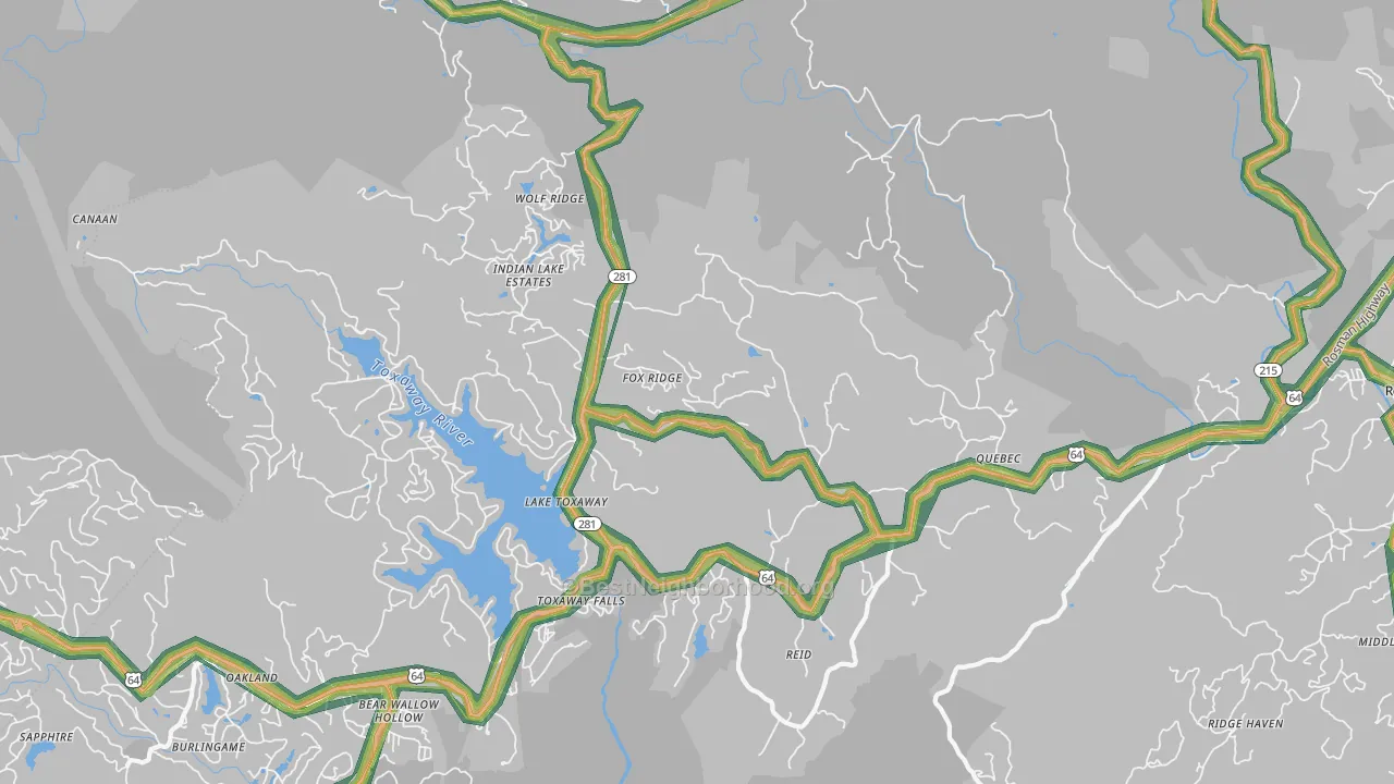 Lake Toxaway, NC Map of Noise Levels in Lake Toxaway