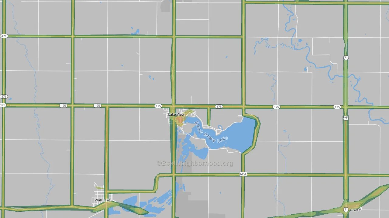 Lake View, IA Map of Noise Levels in Lake View