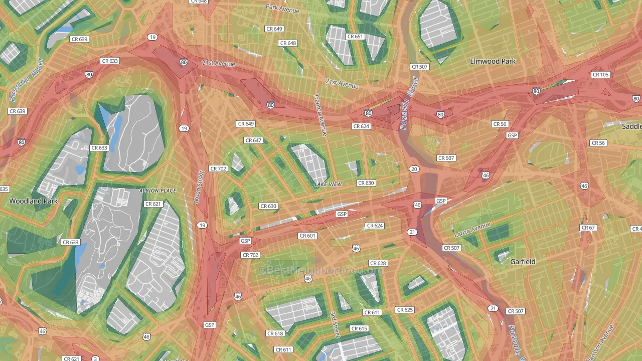 Lake View, Paterson, NJ Map of Noise Levels in Lake View