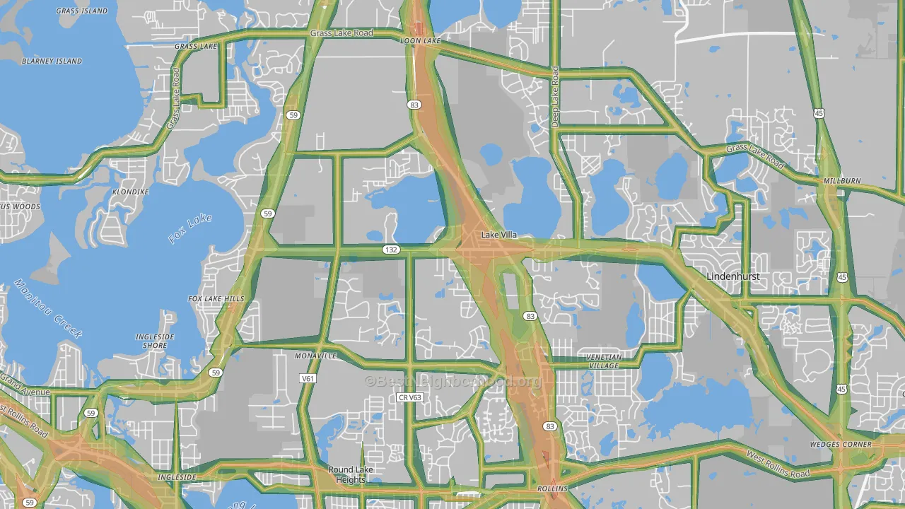 Lake Villa, IL Map of Noise Levels in Lake Villa
