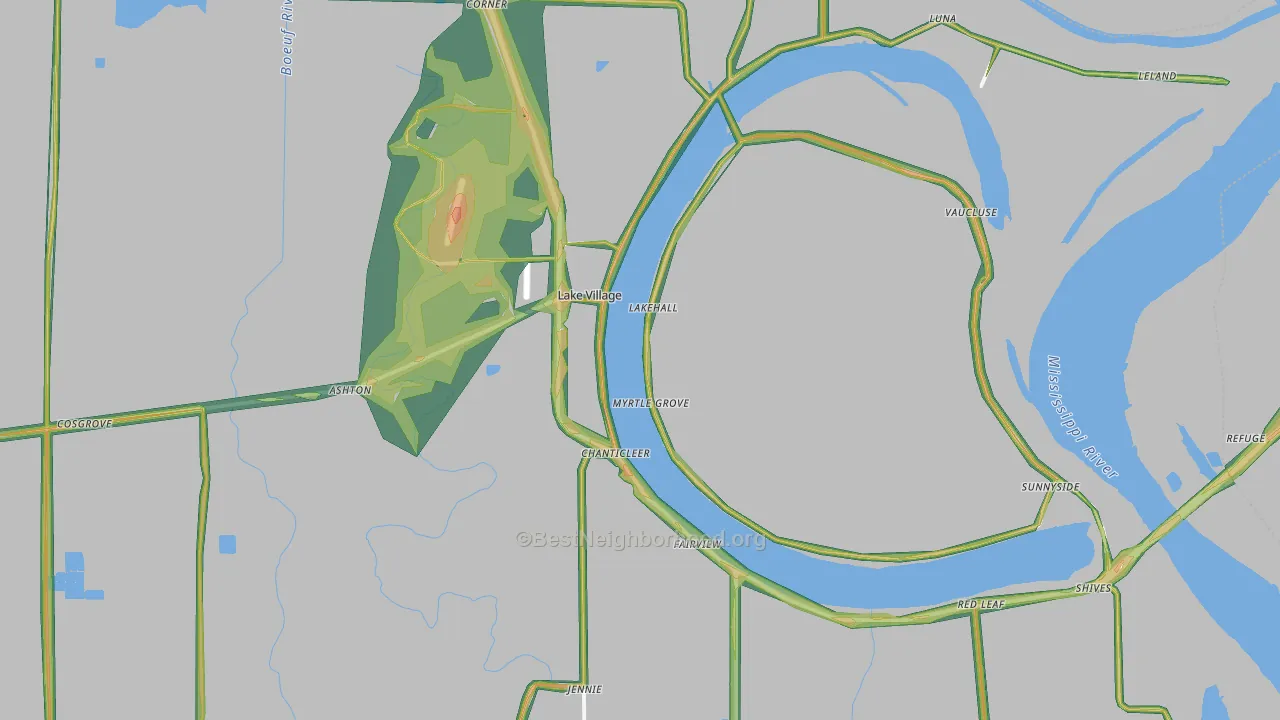 Lake Village, AR Map of Noise Levels in Lake Village