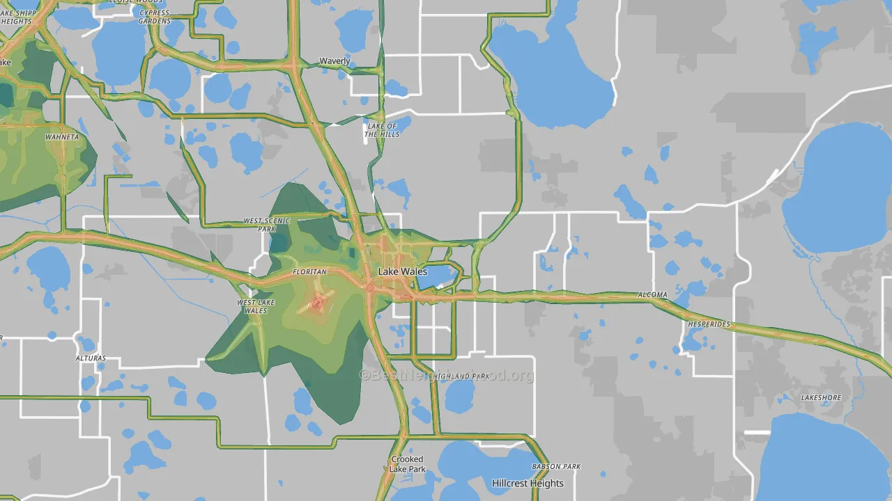 Lake Wales, FL Map of Noise Levels in Lake Wales