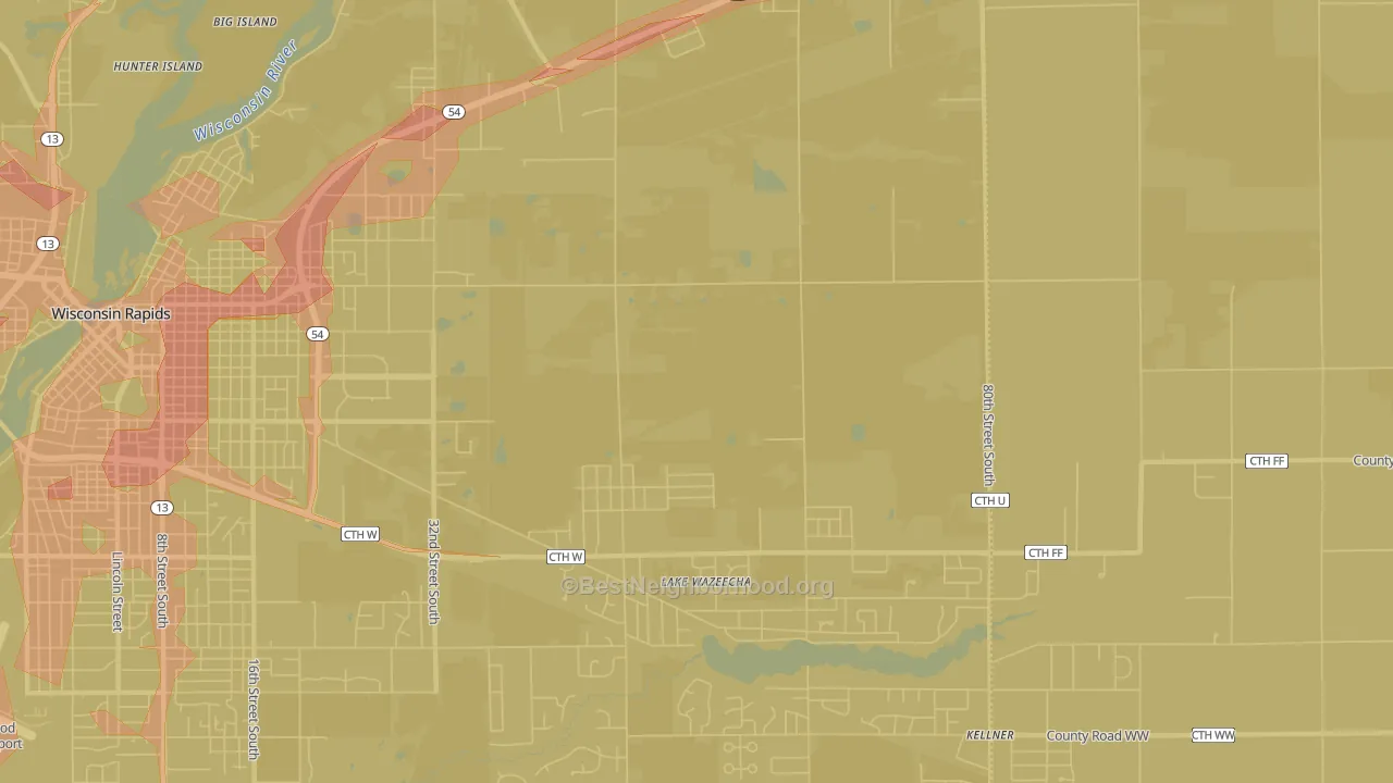 Lake Wazeecha, WI Map of Noise Levels in Lake Wazeecha