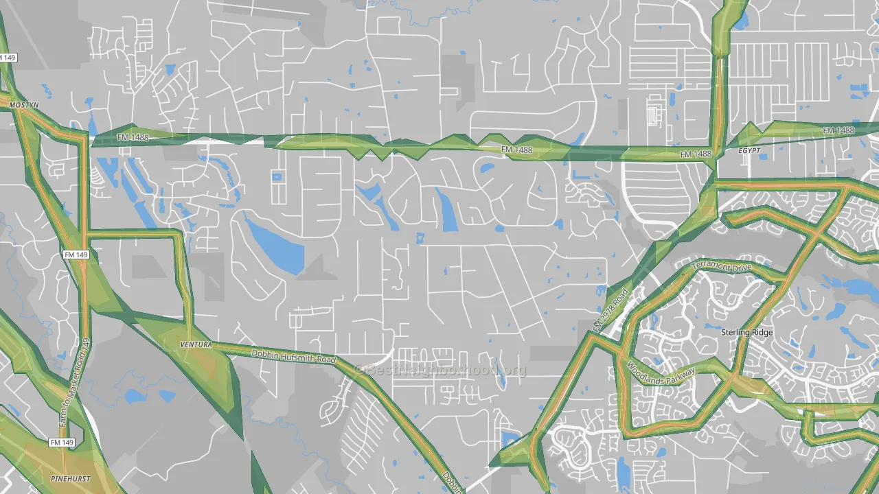 Lake Windcrest, Magnolia, TX Map of Noise Levels in Lake Windcrest
