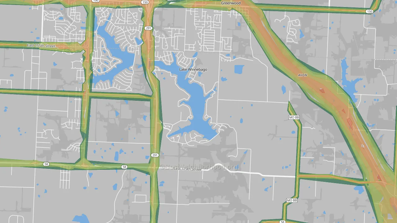 Lake Winnebago, MO Map of Noise Levels in Lake Winnebago