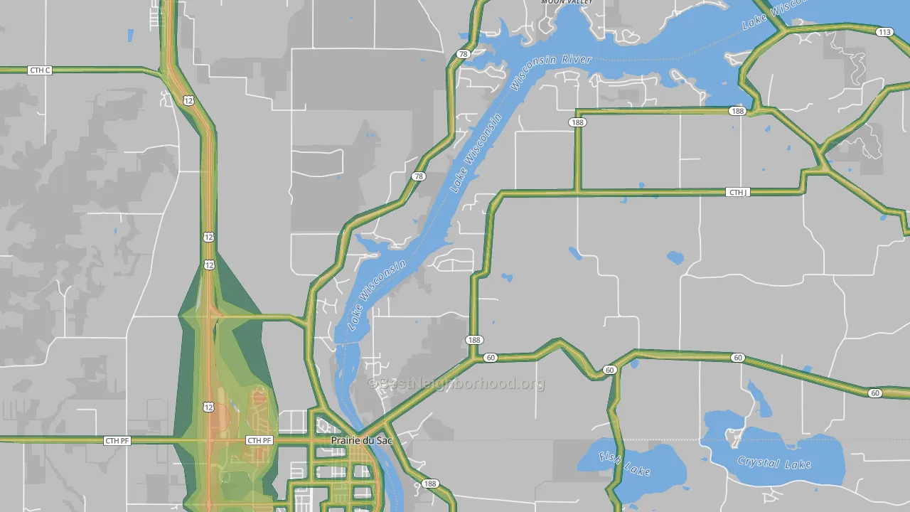 Lake Wisconsin, WI Map of Noise Levels in Lake Wisconsin