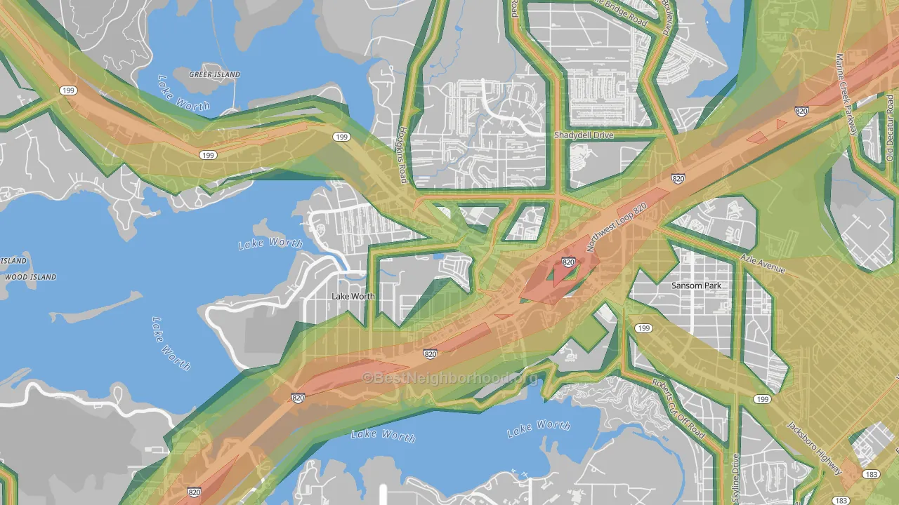 Lake Worth, TX Map of Noise Levels in Lake Worth