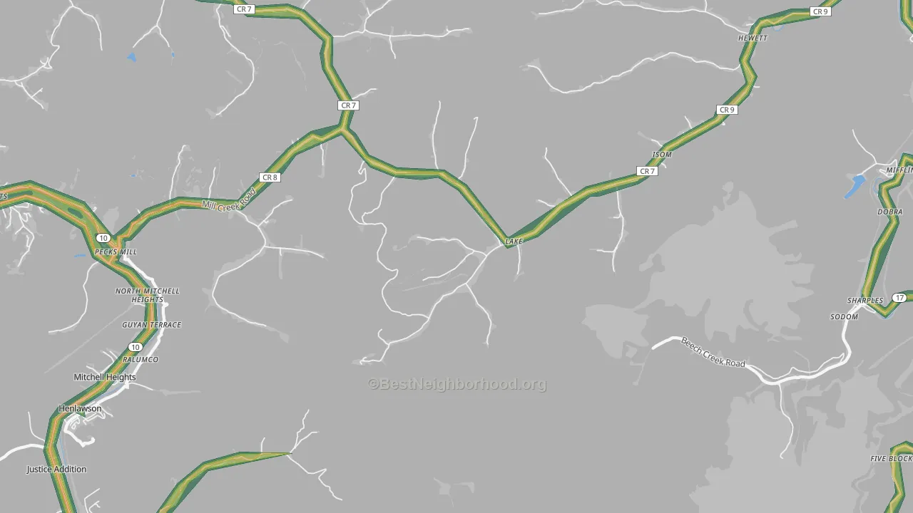 Lake, WV Map of Noise Levels in Lake