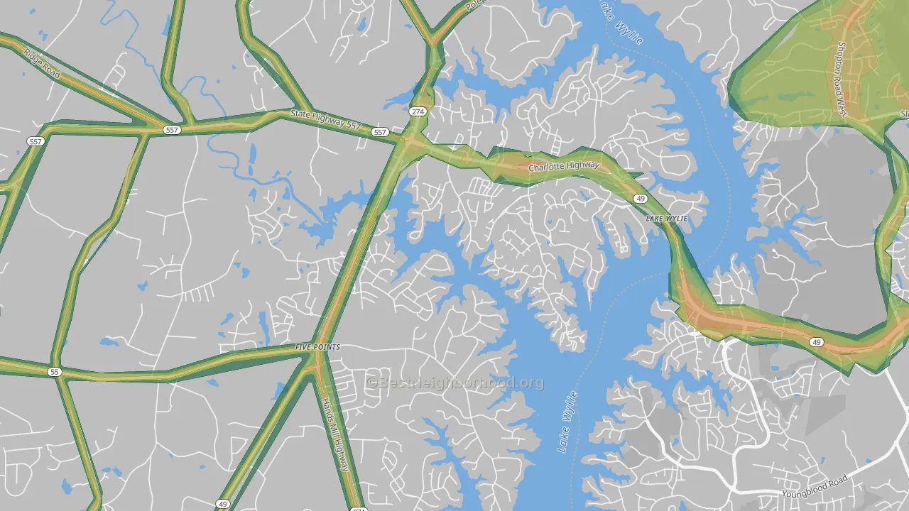 Lake Wylie, SC Map of Noise Levels in Lake Wylie