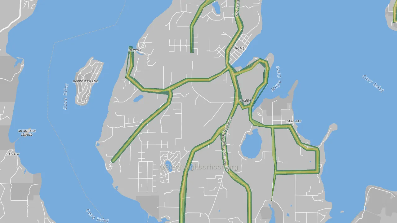 Lakebay, WA Map of Noise Levels in Lakebay