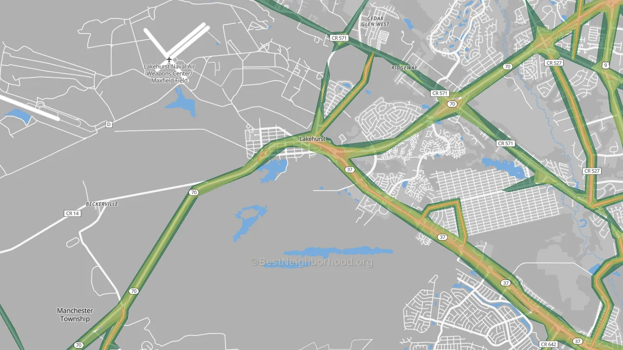 Lakehurst, NJ Map of Noise Levels in Lakehurst