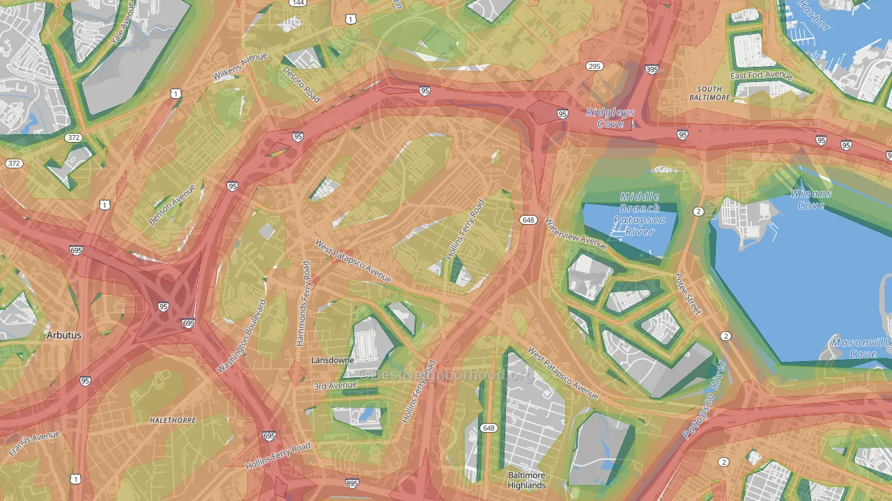 Lakeland, Baltimore, MD Map of Noise Levels in Lakeland
