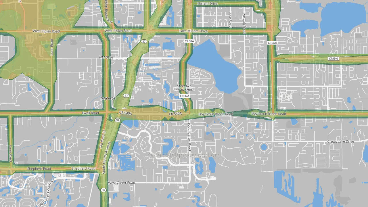 Lakeland Highlands, FL Map of Noise Levels in Lakeland Highlands