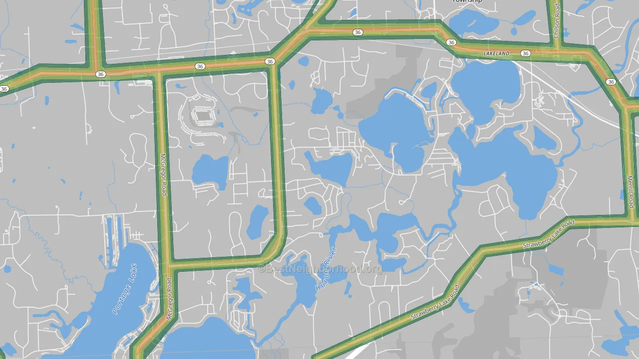 Lakeland, MI Map of Noise Levels in Lakeland