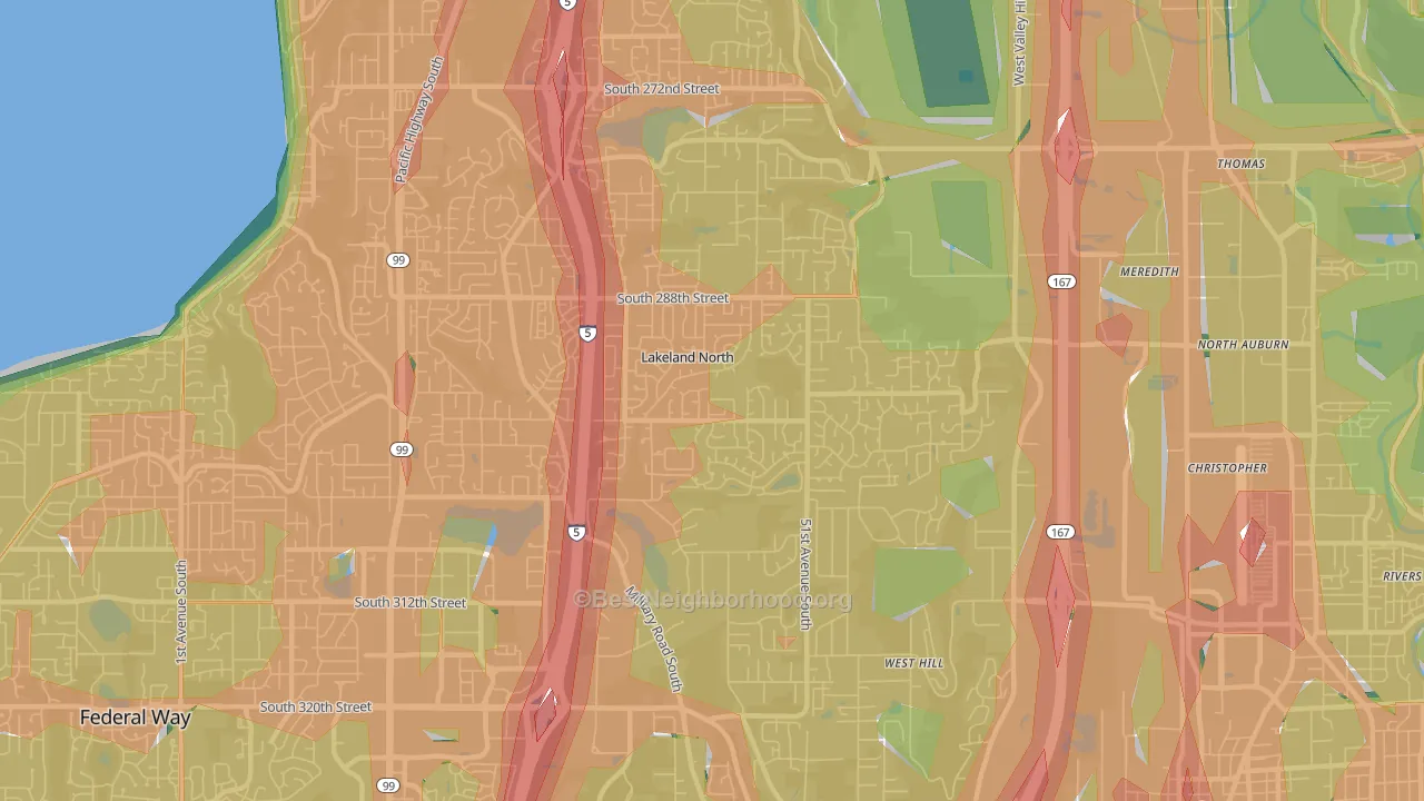 Lakeland North, WA Map of Noise Levels in Lakeland North
