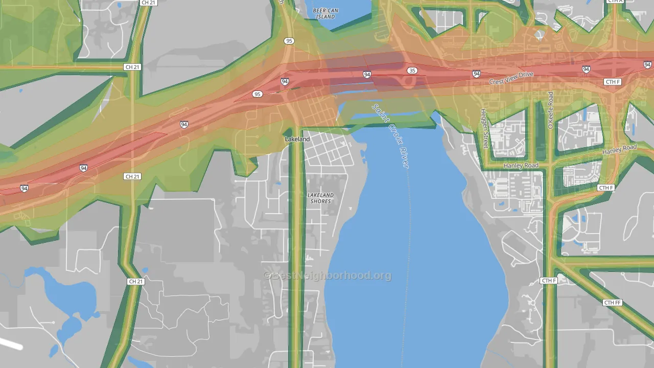 Lakeland Shores, MN Map of Noise Levels in Lakeland Shores