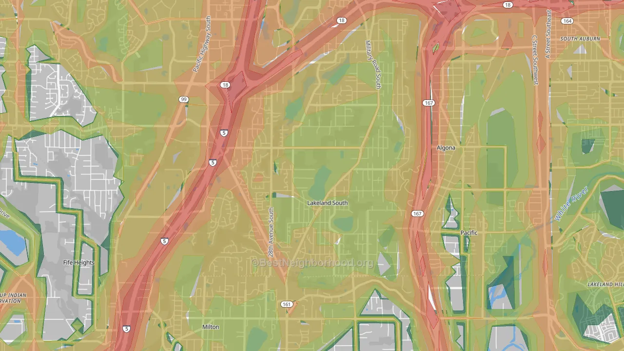 Lakeland South, WA Map of Noise Levels in Lakeland South