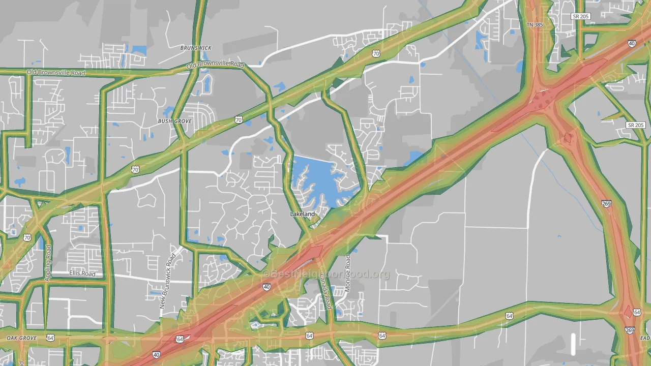 Lakeland, TN Map of Noise Levels in Lakeland