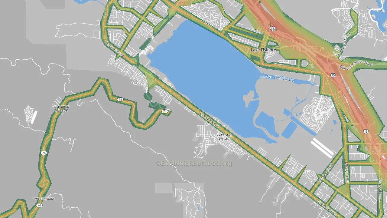 Lakeland Village, CA Map of Noise Levels in Lakeland Village