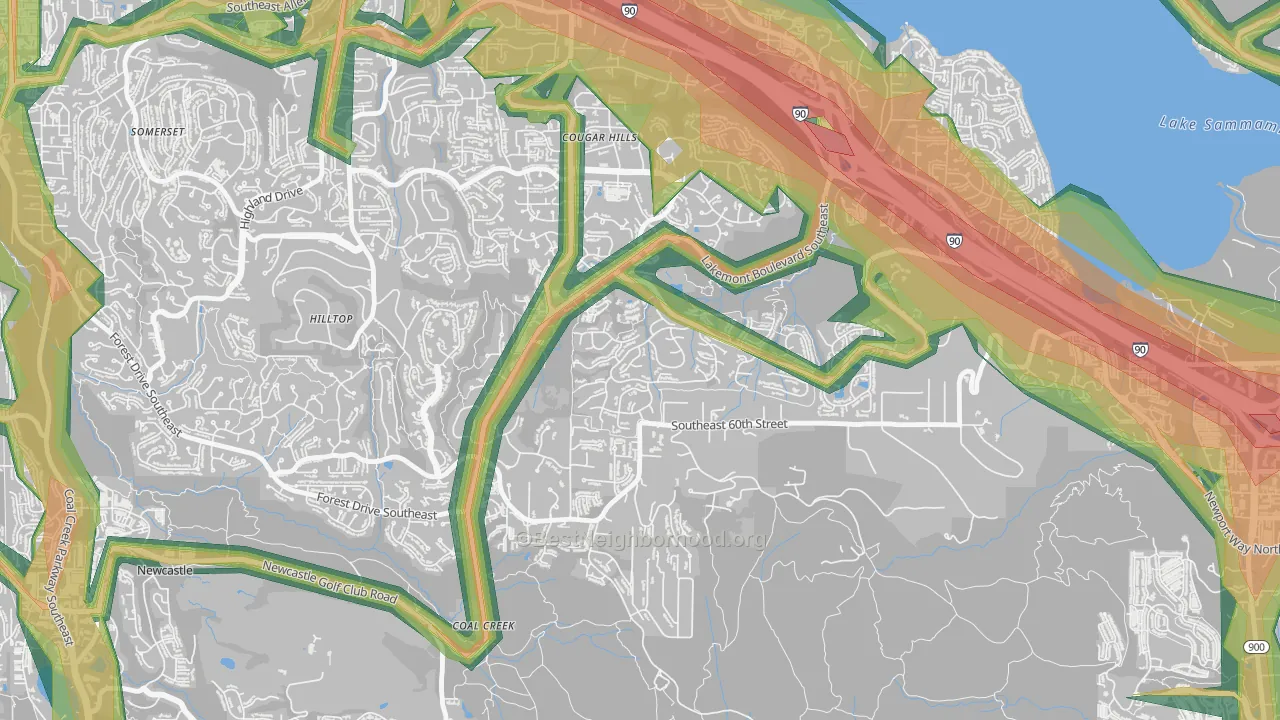 Lakemont, Bellevue, WA Map of Noise Levels in Lakemont