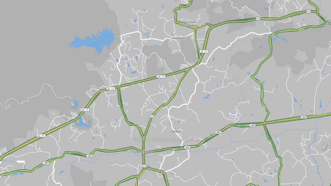 Lakemont, SC Map of Noise Levels in Lakemont