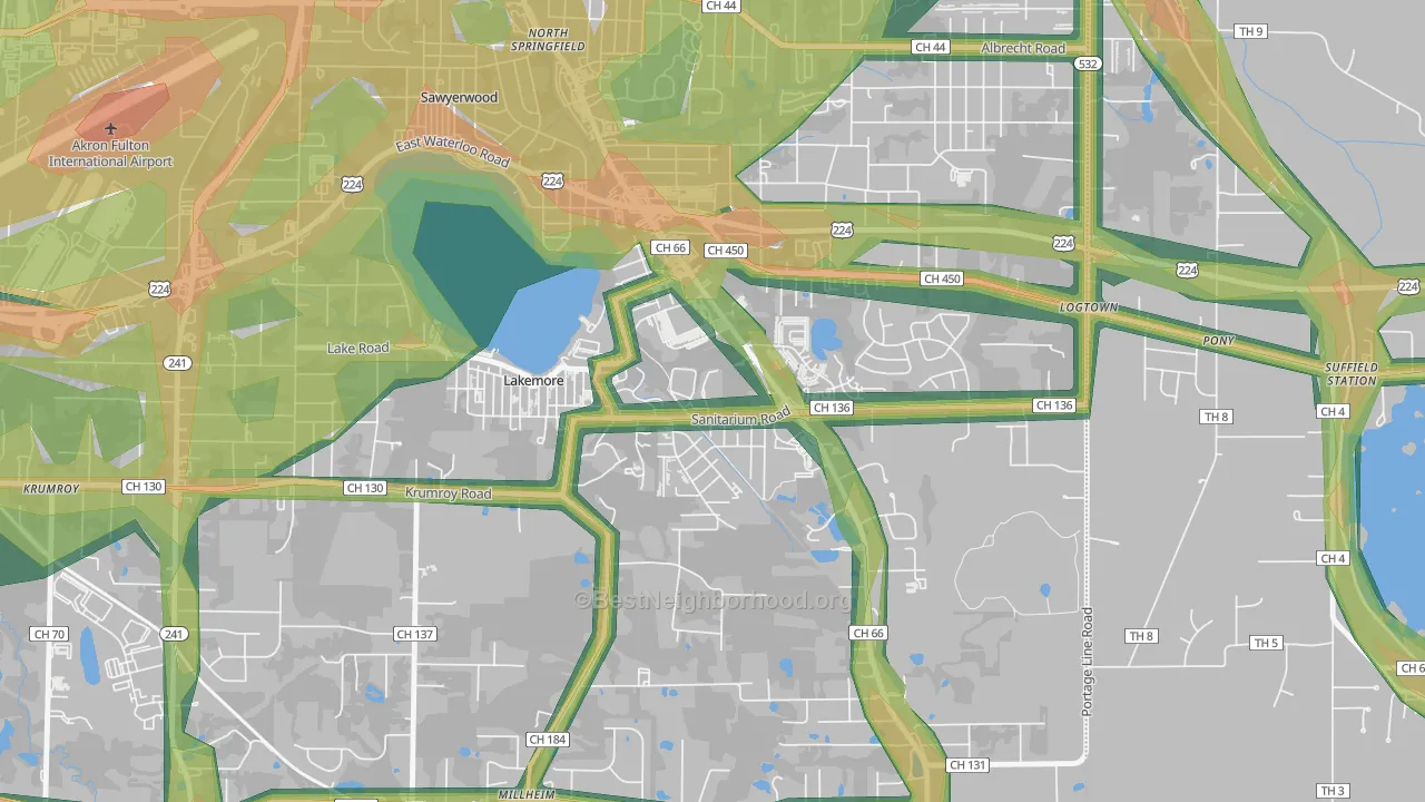 Lakemore, OH Map of Noise Levels in Lakemore
